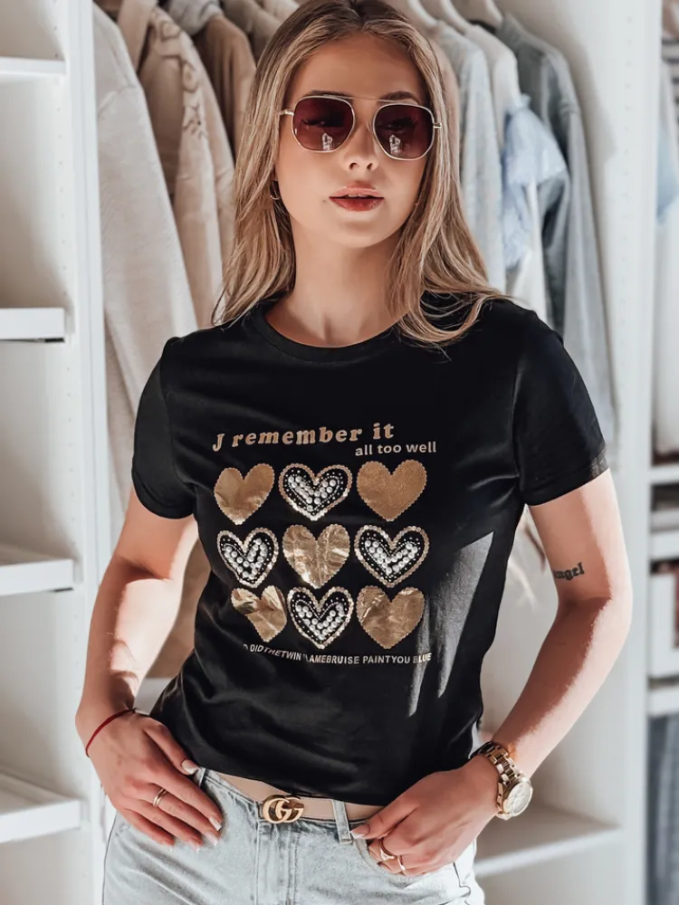 T-Shirty Damskie>Dstreet T-shirt damski w serca LOVETIK czarny RY2734