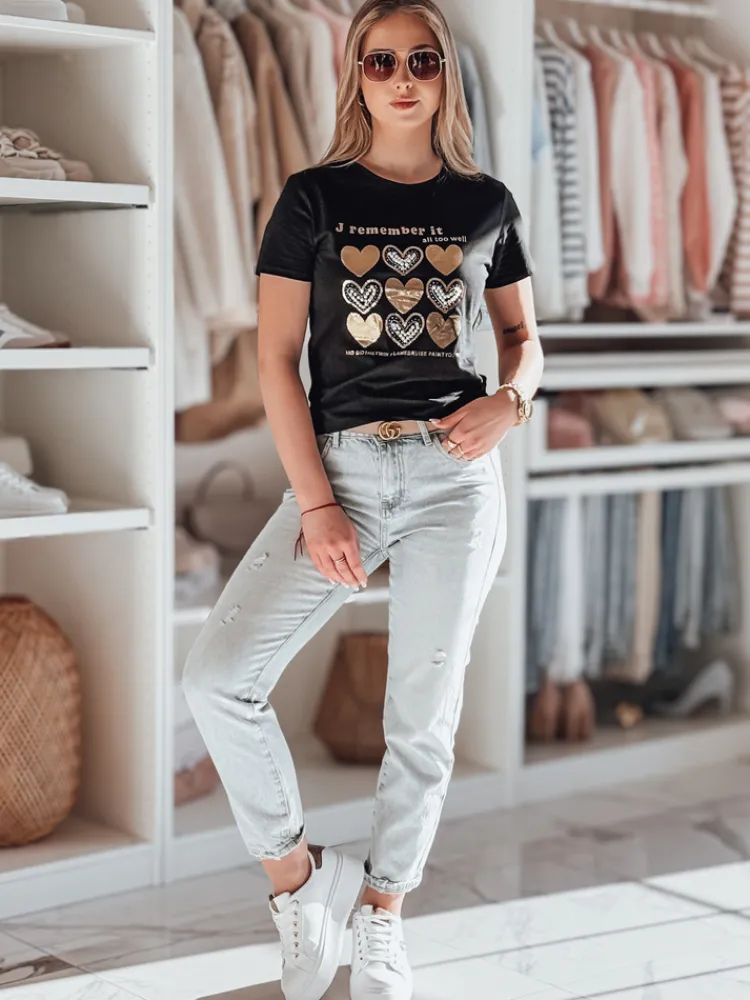 T-Shirty Damskie>Dstreet T-shirt damski w serca LOVETIK czarny RY2734