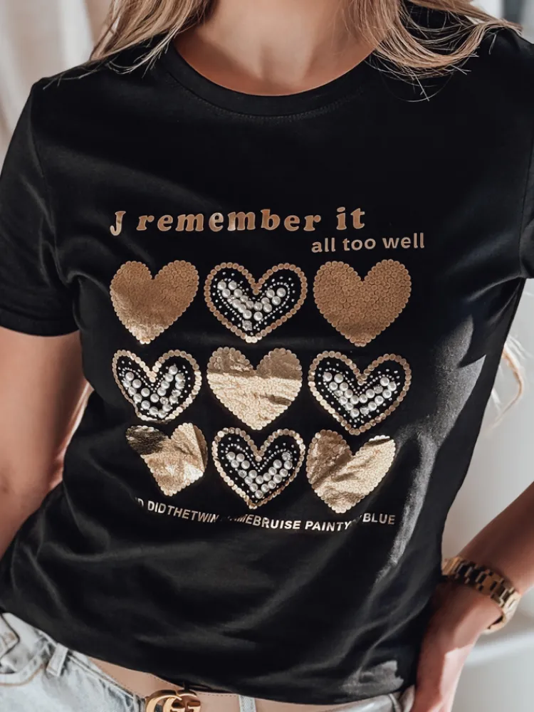 T-Shirty Damskie>Dstreet T-shirt damski w serca LOVETIK czarny RY2734