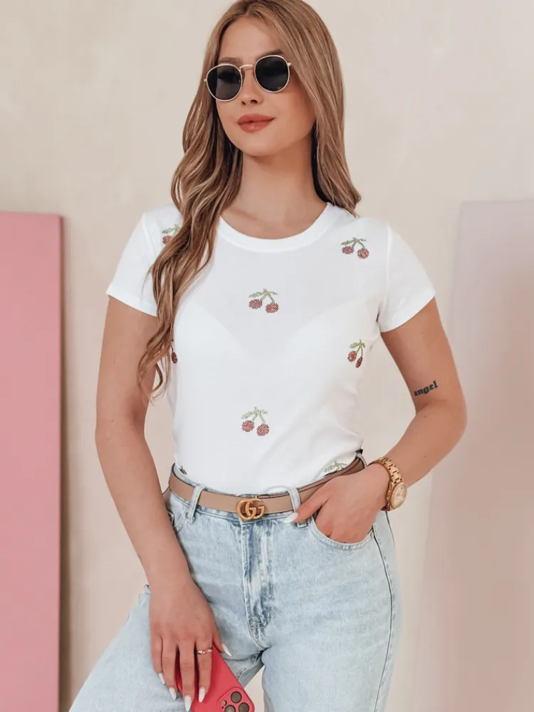 T-Shirty Damskie>Dstreet T-shirt damski w wiśnie CHERRYDUST biały RY2853