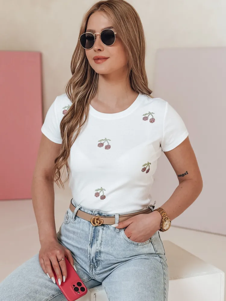 T-Shirty Damskie>Dstreet T-shirt damski w wiśnie CHERRYDUST biały RY2853