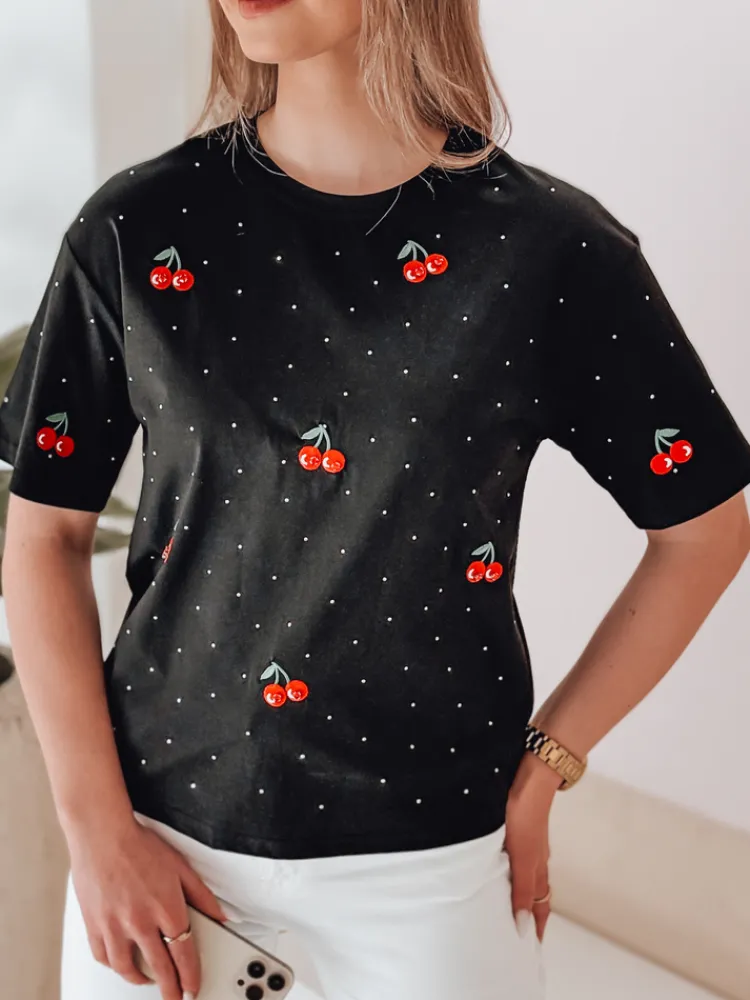 T-Shirty Damskie>Dstreet T-shirt damski w wiśnie FRUTTIKA czarny RY2891