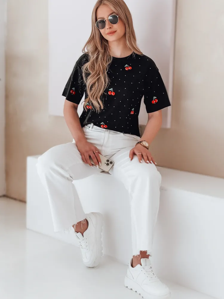 T-Shirty Damskie>Dstreet T-shirt damski w wiśnie FRUTTIKA czarny RY2891