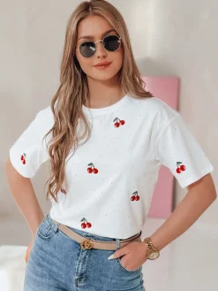 T-Shirty Damskie>Dstreet T-shirt damski w wiśnie FRUTTIKA biały RY2892