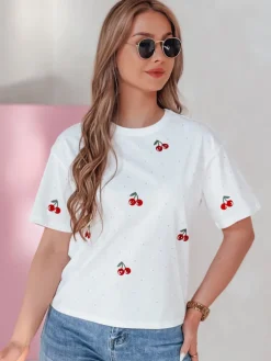 T-Shirty Damskie>Dstreet T-shirt damski w wiśnie FRUTTIKA biały RY2892