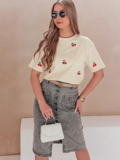 T-Shirty Damskie>Dstreet T-shirt damski w wiśnie FRUTTIKA żółty RY2893