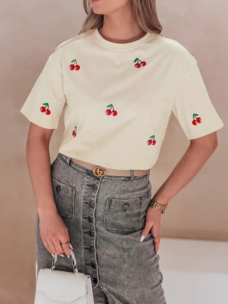 T-Shirty Damskie>Dstreet T-shirt damski w wiśnie FRUTTIKA żółty RY2893