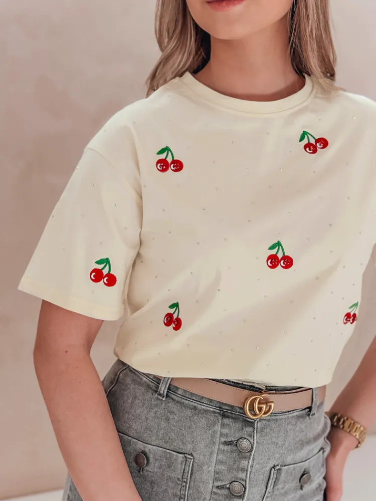T-Shirty Damskie>Dstreet T-shirt damski w wiśnie FRUTTIKA żółty RY2893