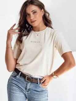T-Shirty Damskie>Dstreet T-shirt damski WOMAN beżowy RY2552