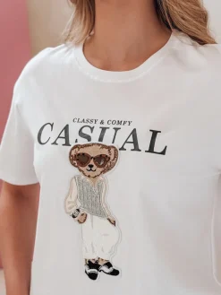 Bluzki Damskie|T-Shirty Damskie>Dstreet T-shirt damski z misiem MISTREET biały RY2874