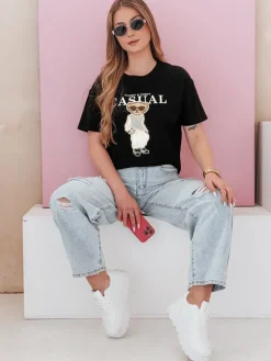 Bluzki Damskie|T-Shirty Damskie>Dstreet T-shirt damski z misiem MISTREET czarny RY2873