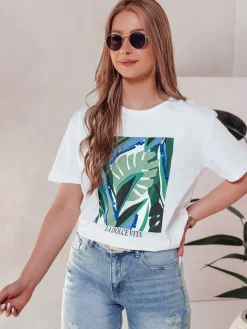 T-Shirty Damskie>Dstreet T-shirt damski z nadrukiem MUYUMBA biały RY2620