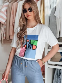 T-Shirty Damskie>Dstreet T-shirt damski z nadrukiem KINDBE biały RY2614