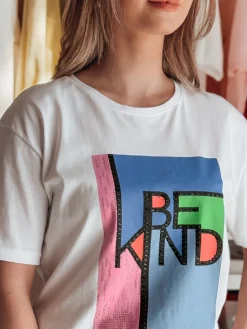 T-Shirty Damskie>Dstreet T-shirt damski z nadrukiem KINDBE biały RY2614