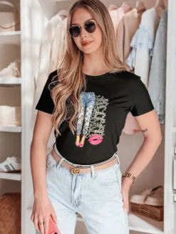 T-Shirty Damskie>Dstreet T-shirt damski z nadrukiem TRENDAY czarny RY2824