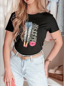 T-Shirty Damskie>Dstreet T-shirt damski z nadrukiem TRENDAY czarny RY2824