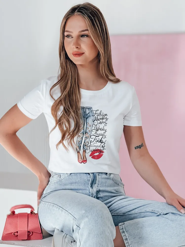 T-Shirty Damskie>Dstreet T-shirt damski z nadrukiem TRENDAY biały RY2825