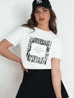 T-Shirty Damskie>Dstreet T-shirt damski z nadrukiem TEBOHON biały RY2499