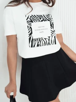 T-Shirty Damskie>Dstreet T-shirt damski z nadrukiem TEBOHON biały RY2499