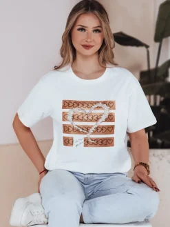 T-Shirty Damskie>Dstreet T-shirt damski z nadrukiem PELILOVE biała RY2719