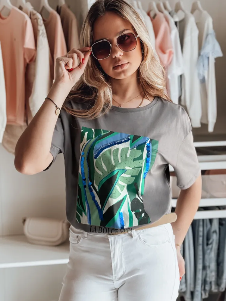 T-Shirty Damskie>Dstreet T-shirt damski z nadrukiem MUYUMBA grafitowy RY2619