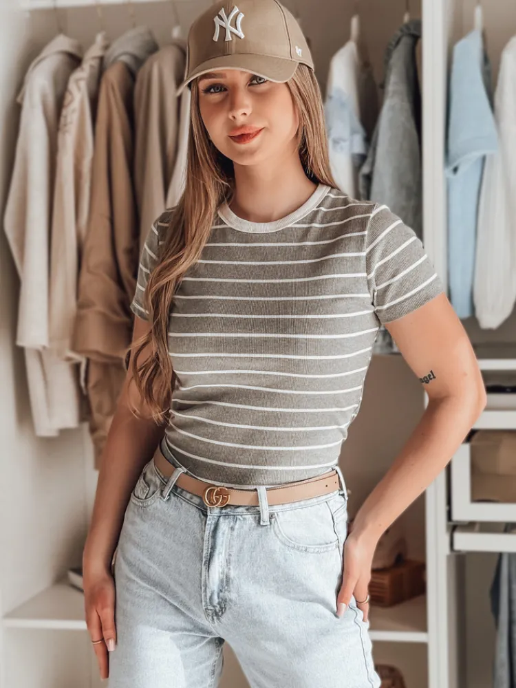 T-Shirty Damskie>Dstreet T-shirt damskie basic w paski LINESS szary RY2821