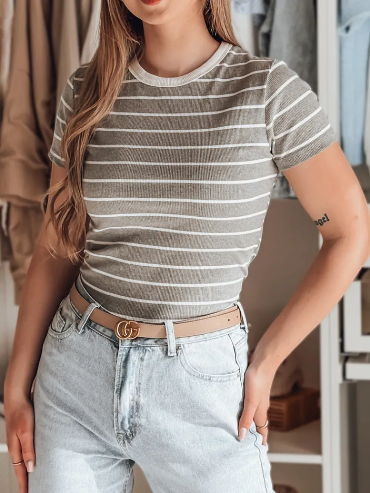 T-Shirty Damskie>Dstreet T-shirt damskie basic w paski LINESS szary RY2821