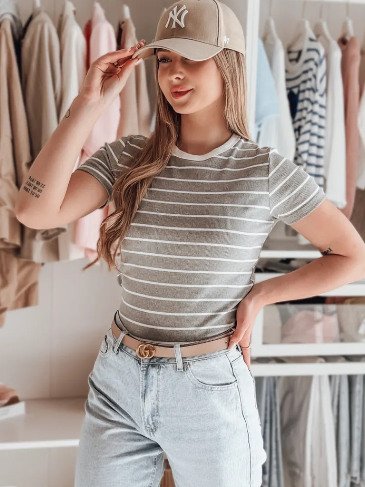 T-Shirty Damskie>Dstreet T-shirt damskie basic w paski LINESS szary RY2821