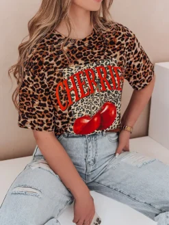 T-Shirty Damskie>Dstreet T-shirt damskie oversize w cętki ZESTSTYLE beżowy RY2841