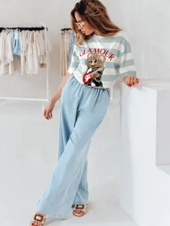 T-Shirty Damskie>Dstreet T-shirt damskie oversize w paski z haftem STRIPROCK j.niebieski RY2870