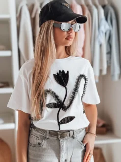 T-Shirty Damskie>Dstreet T-shirt damskie oversize z efektem 3D PETINIA biała RY2713