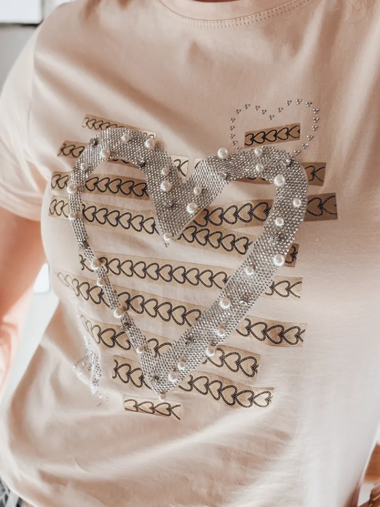 T-Shirty Damskie>Dstreet T-shirt damskie w serca MARISS brzoskwiniowy RY2741