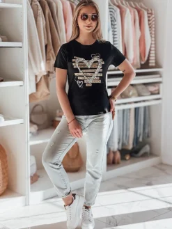 T-Shirty Damskie>Dstreet T-shirt damskie w serca MARISS czarny RY2740