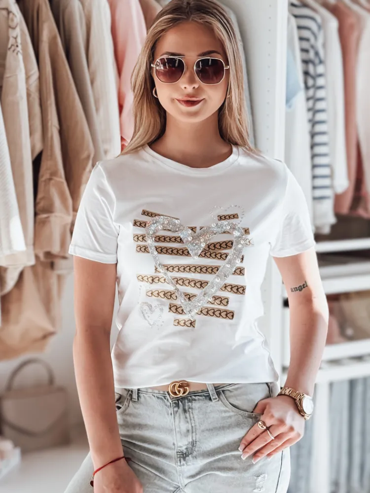 T-Shirty Damskie>Dstreet T-shirt damskie w serca MARISS biały RY2739