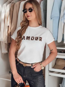 T-Shirty Damskie>Dstreet T-shirt damskie z haftem AMOROSA biały RY2856