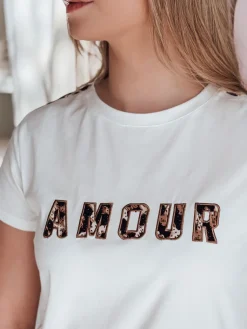 T-Shirty Damskie>Dstreet T-shirt damskie z haftem AMOROSA biały RY2856