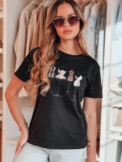 T-Shirty Damskie>Dstreet T-shirt damskie z nadrukiem MANETEE czarny RY2729