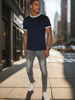 Koszulki Męskie>Dstreet T-shirt męski basic granatowy RX5664