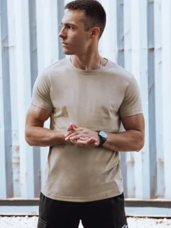 Koszulki Męskie>Dstreet T-shirt męski bez nadruku beżowy RX5610
