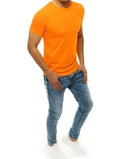 Koszulki Męskie>Dstreet T-shirt męski bez nadruku jasnopomarańczowy RX4190