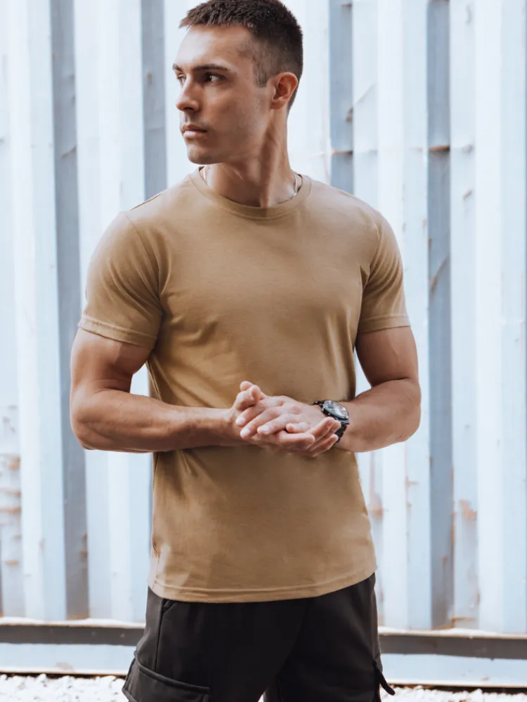 Koszulki Męskie>Dstreet T-shirt męski bez nadruku kamelowy RX5611