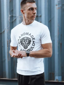 Koszulki Męskie>Dstreet T-shirt męski z nadrukiem biały RX5582