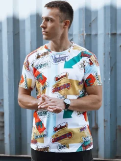 Koszulki Męskie>Dstreet T-shirt męski z nadrukiem biały RX5614