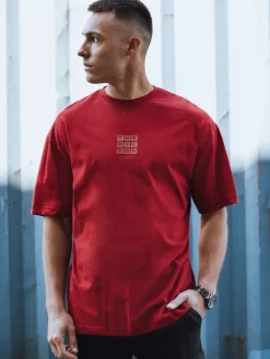 Koszulki Męskie>Dstreet T-shirt męski z nadrukiem bordowy RX5522
