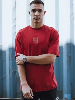 Koszulki Męskie>Dstreet T-shirt męski z nadrukiem bordowy RX5522