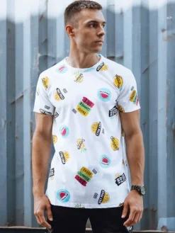 Koszulki Męskie>Dstreet T-shirt męski z nadrukiem biały RX5613