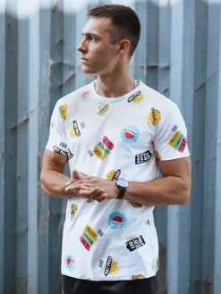Koszulki Męskie>Dstreet T-shirt męski z nadrukiem biały RX5613