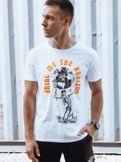 Koszulki Męskie>Dstreet T-shirt męski z nadrukiem biały RX5619