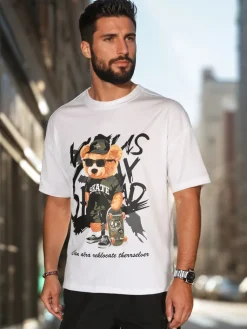 Koszulki Męskie>Dstreet T-shirt męski z nadrukiem biały RX5647