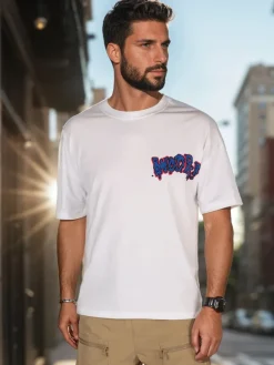 Koszulki Męskie>Dstreet T-shirt męski z nadrukiem biały RX5644